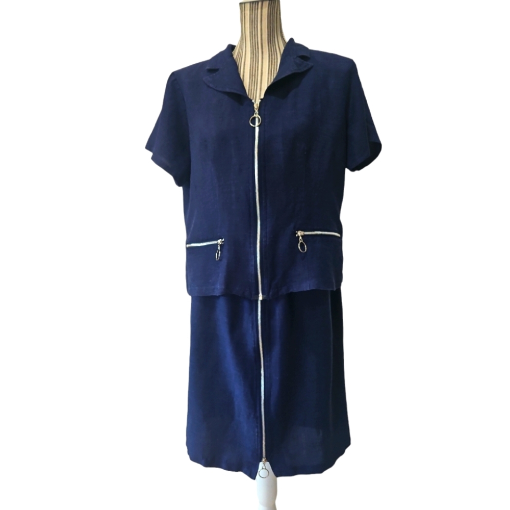 LOUISE PARIS Women Jacket/Blouse and Skirt set 2 Piece Zipper closer Size 14